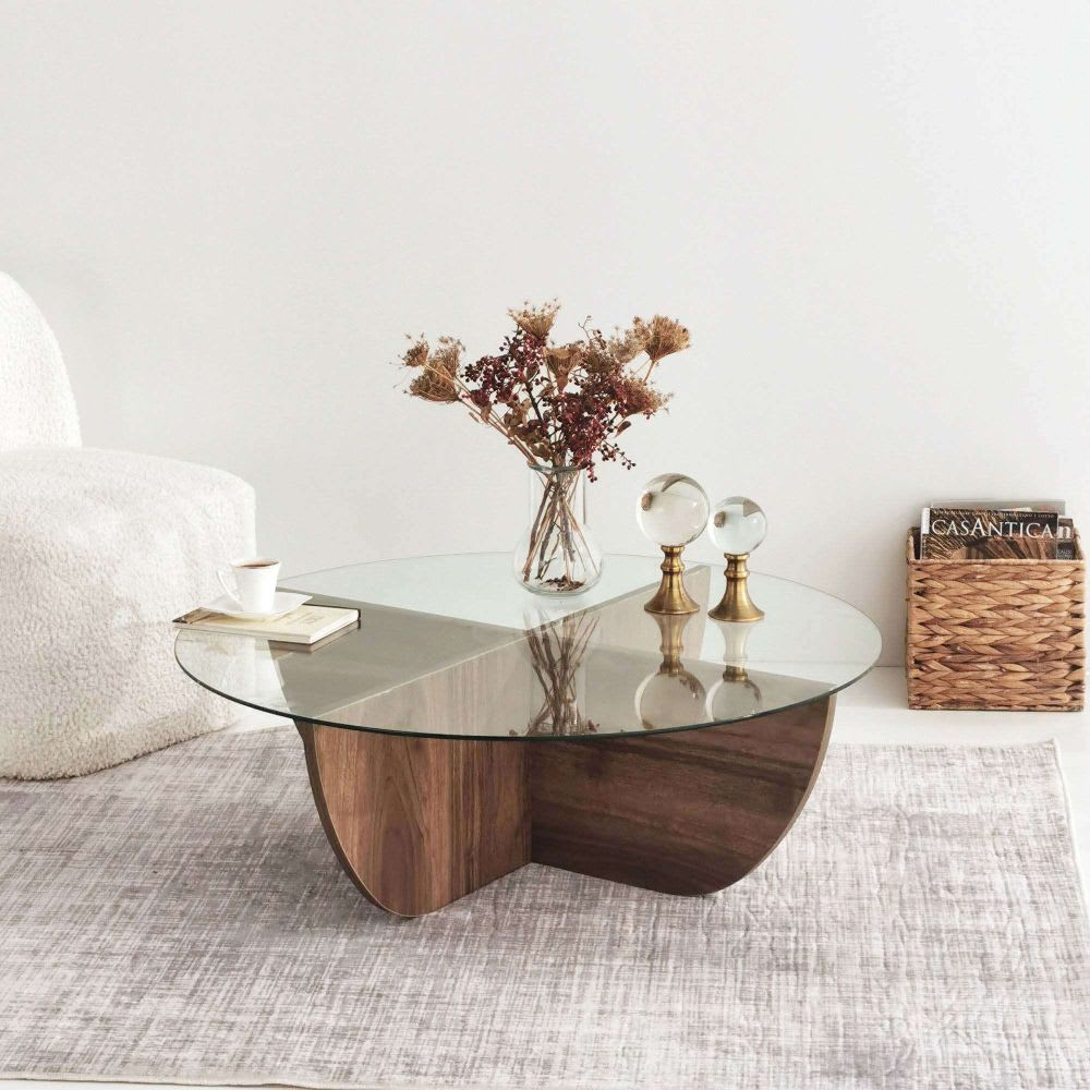 Table Basse Japandi effet bois transparent naturel foncé - Aysun