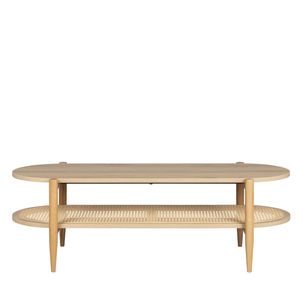 Table Basse Japandi bois et cannage ovale bois clair – Ellos