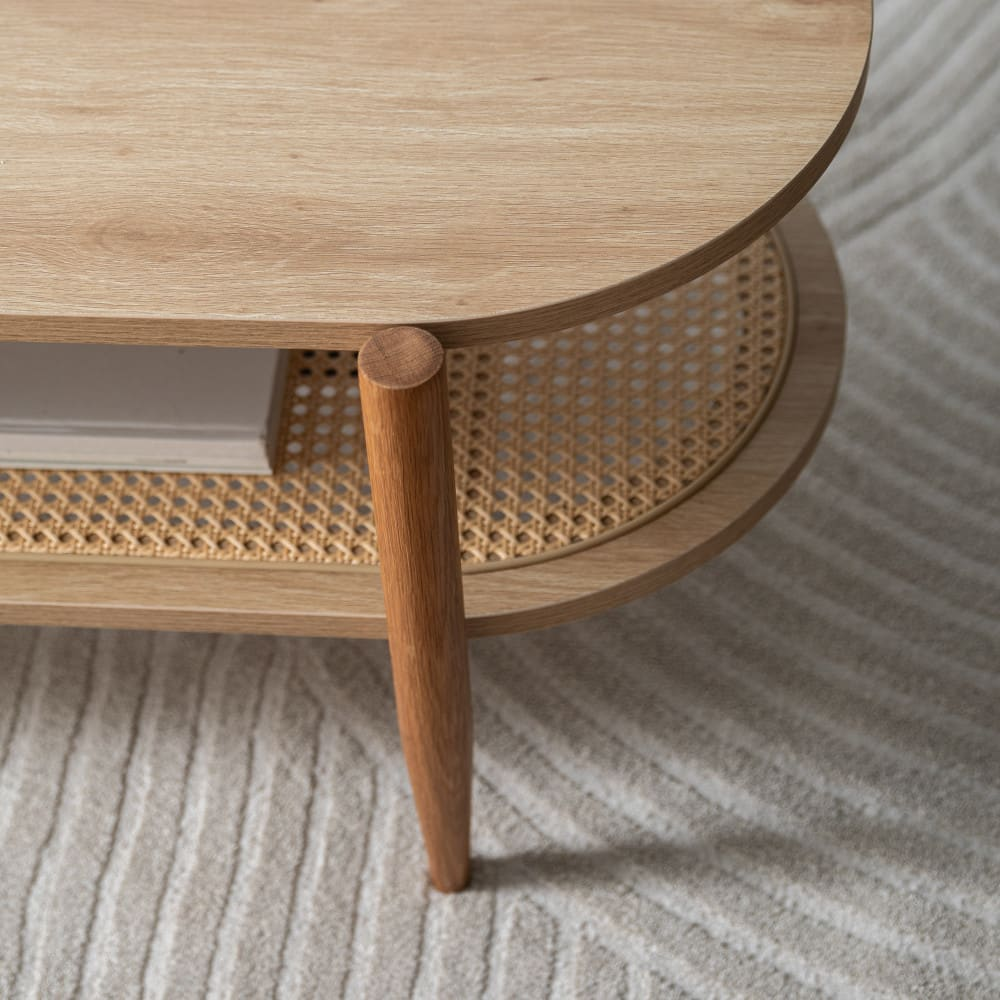 Table Basse Japandi bois et cannage ovale bois clair – Ellos