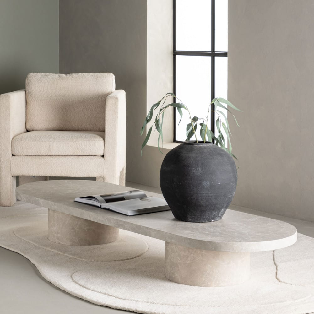 Table Basse Japandi ovale effet marbre 190x60cm – Narvik