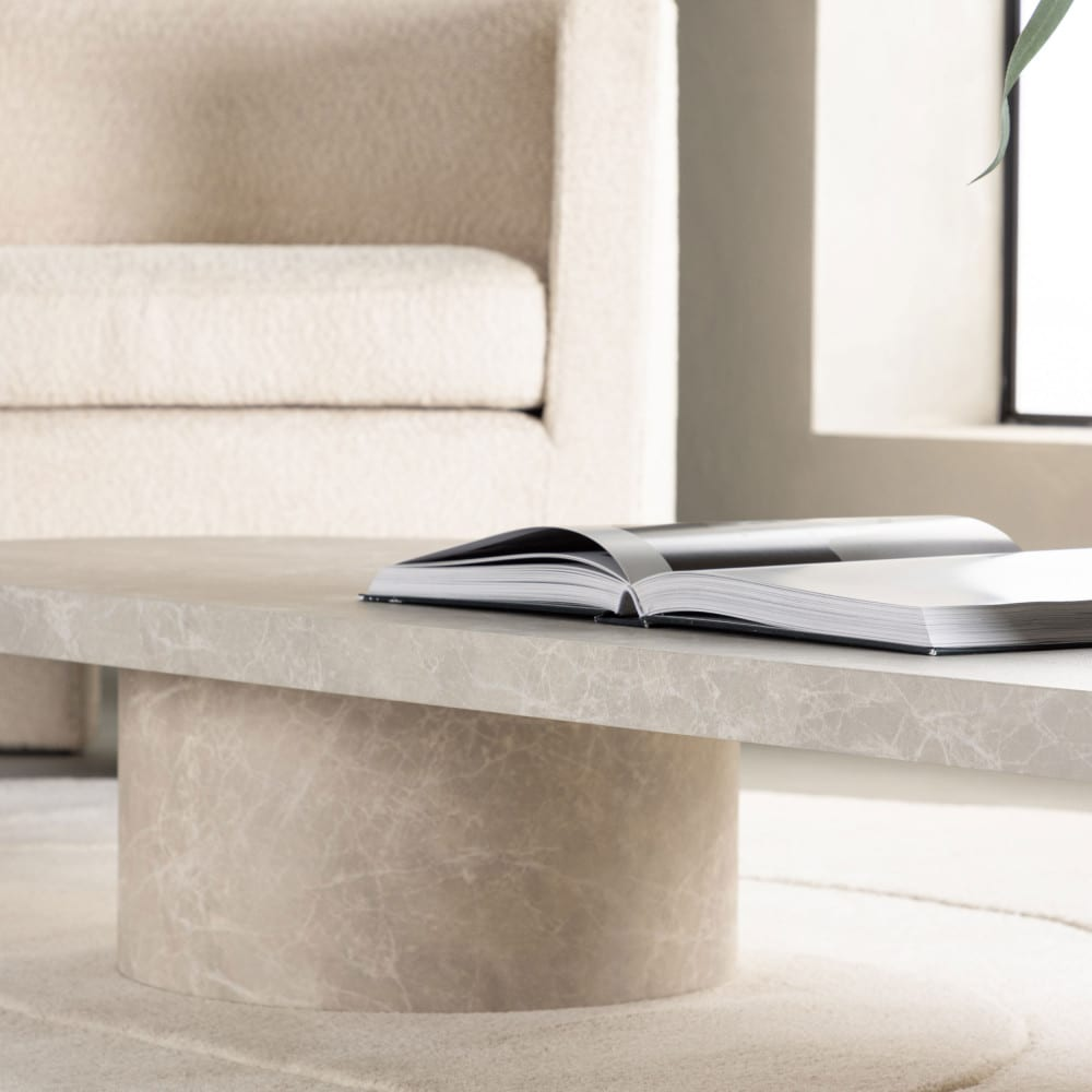 Table Basse Japandi ovale effet marbre 190x60cm – Narvik