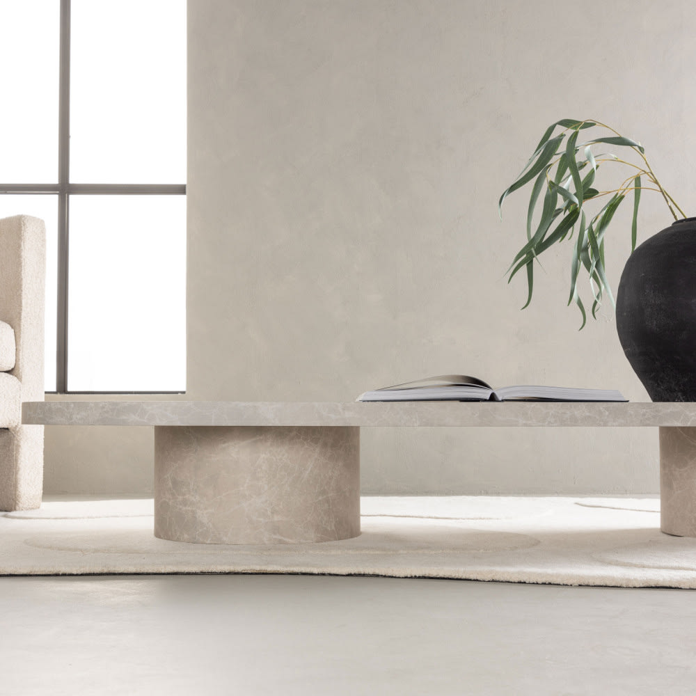 Table Basse Japandi ovale effet marbre 190x60cm – Narvik