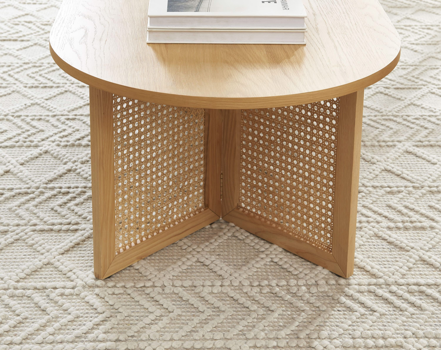 Table Basse Japandi placage chêne et cannage rotin 120 cm – Leon