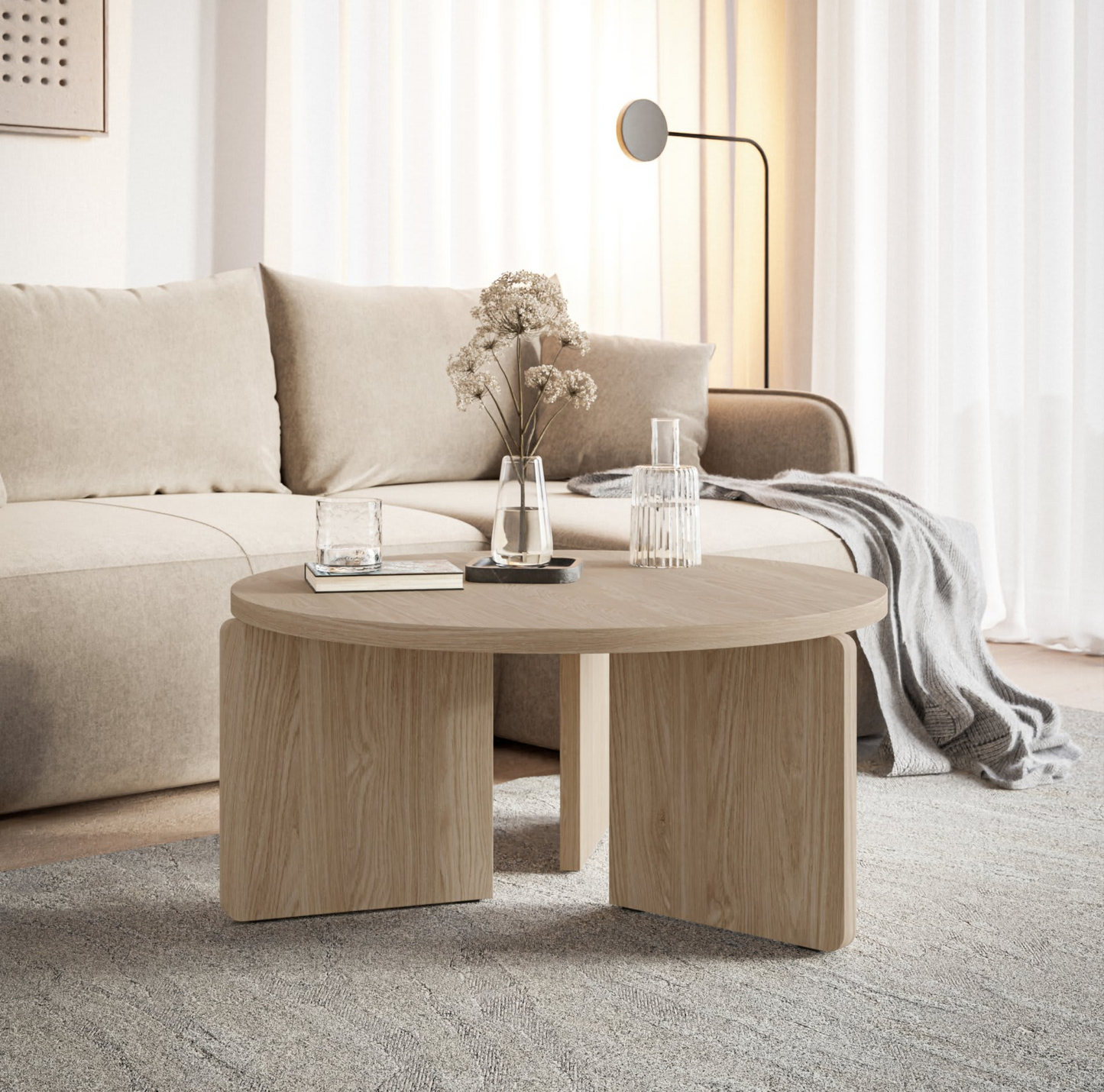 Table Basse Japandi ronde bois clair 85 cm – Preffines