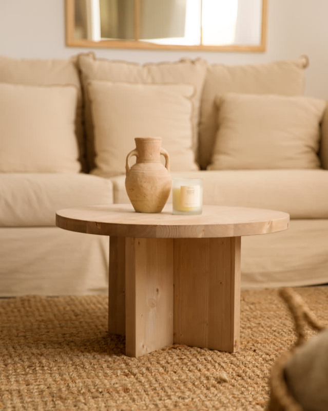 Table Basse Japandi ronde sapin vieilli Ø60x33,2cm – Tokyo i