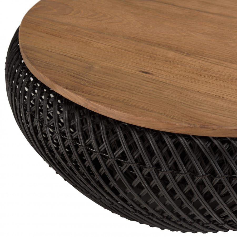 Table Basse Japandi ronde rotin noir plateau amovible D66 – Alida