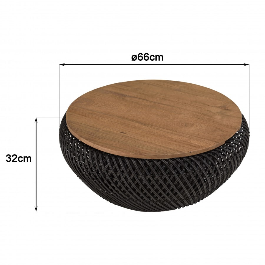 Table Basse Japandi ronde rotin noir plateau amovible D66 – Alida