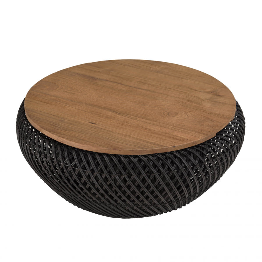 Table Basse Japandi ronde rotin noir plateau amovible D66 – Alida