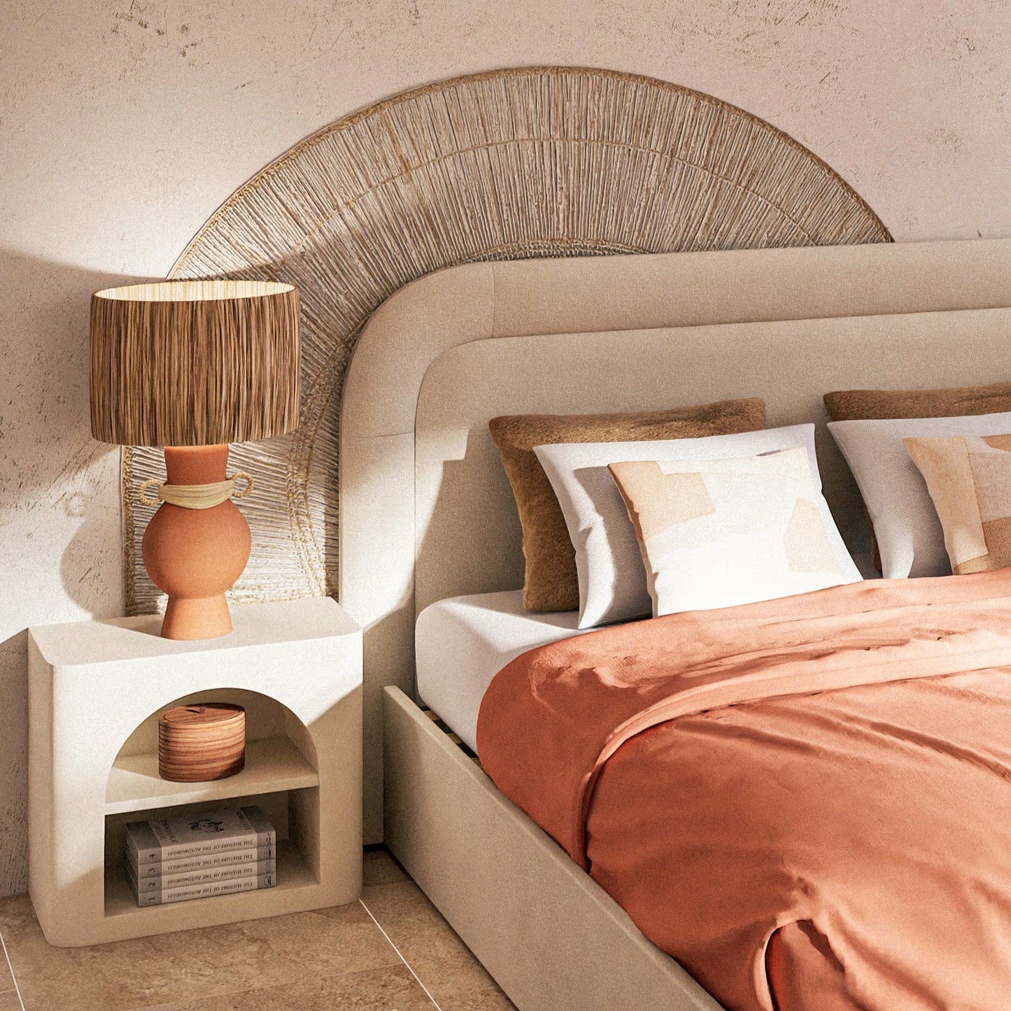 Table de Chevet Japandi blanche avec niche et étagère – Sartene