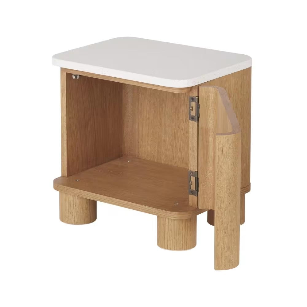 Table de Chevet Japandi avec porte et plateau terrazzo – Alegro