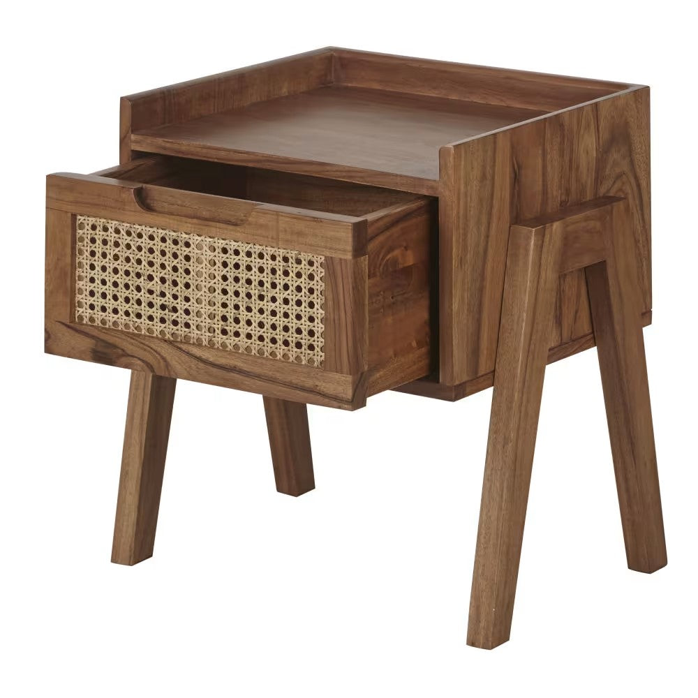 Table de Chevet Japandi en acacia massif et cannage rotin – Santa Fe