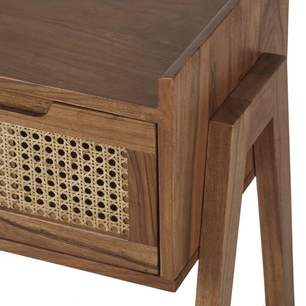 Table de Chevet Japandi en acacia massif et cannage rotin – Santa Fe
