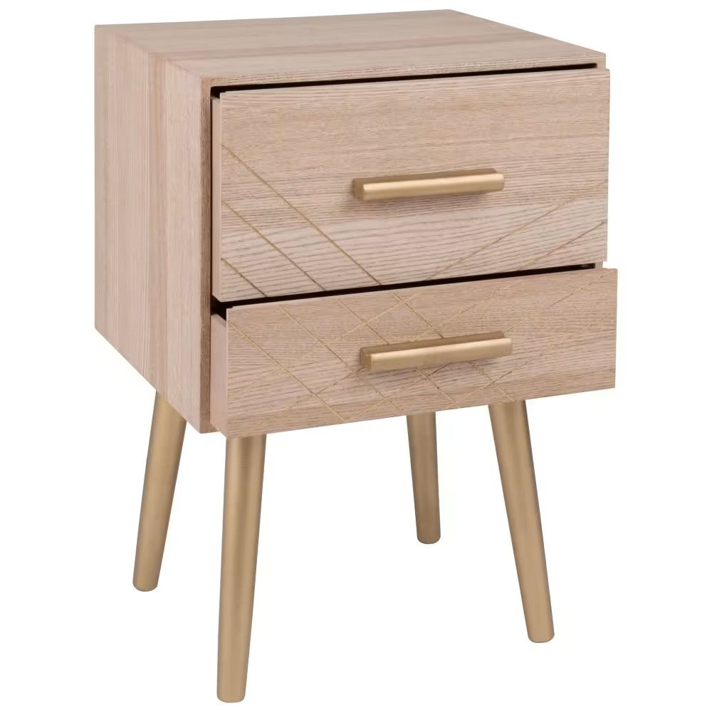 Table de Chevet Japandi dorée mate à 2 tiroirs – Ubud