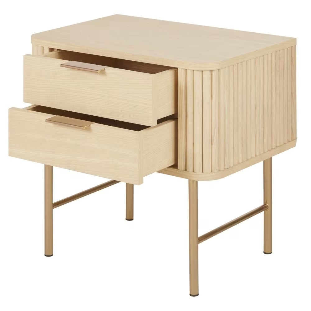 Table de Chevet Japandi en métal laiton à 2 tiroirs – Ormond
