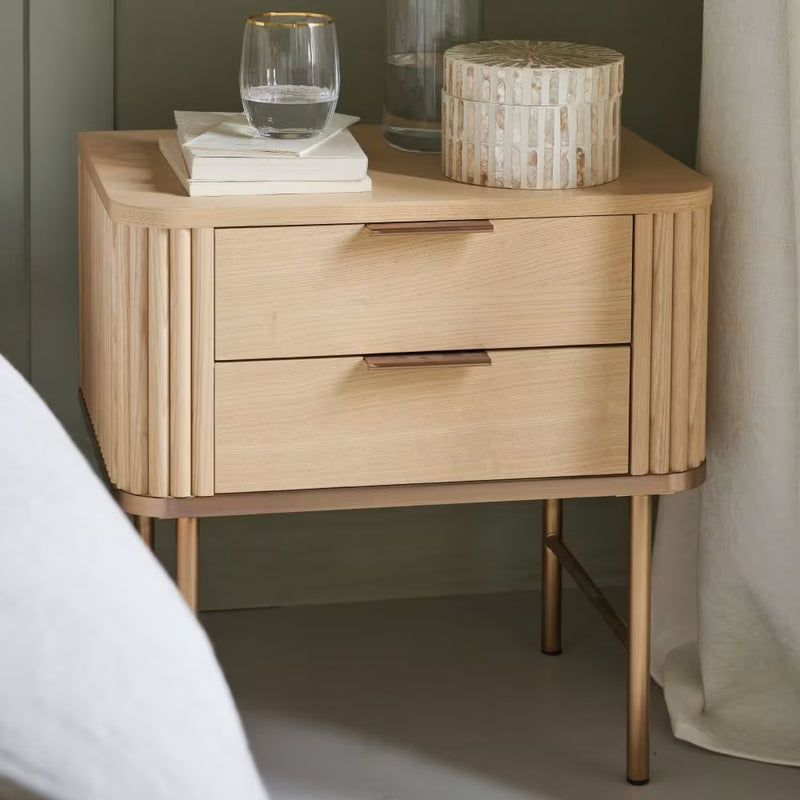 Table de Chevet Japandi en métal laiton à 2 tiroirs – Ormond