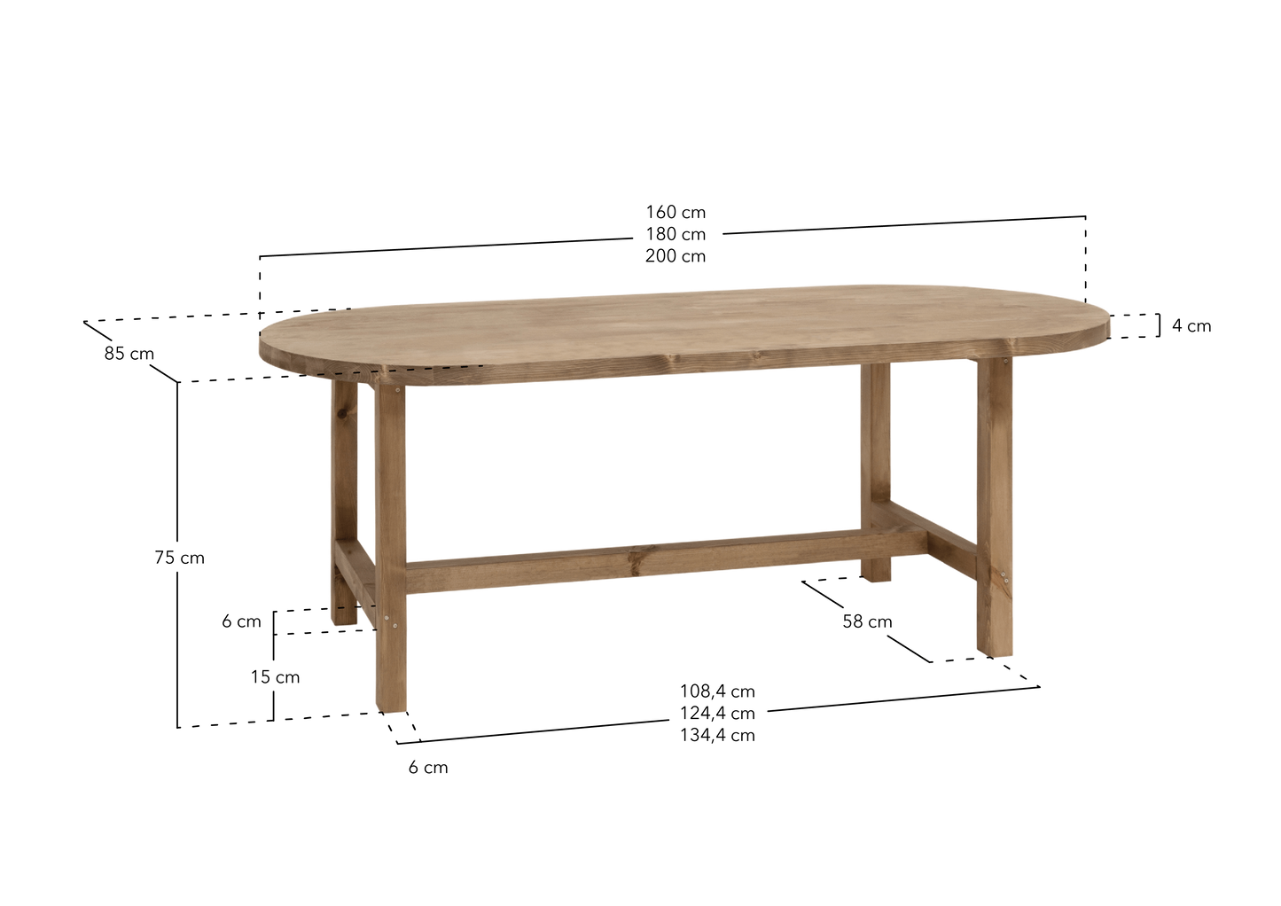 Table de Salle à Manger Japandi en Bois de Sapin 160x75cm – Olivia