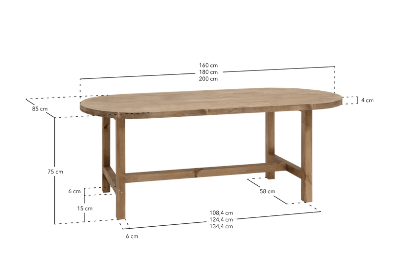 Table de Salle à Manger Japandi en Bois de Sapin 160x75cm – Olivia