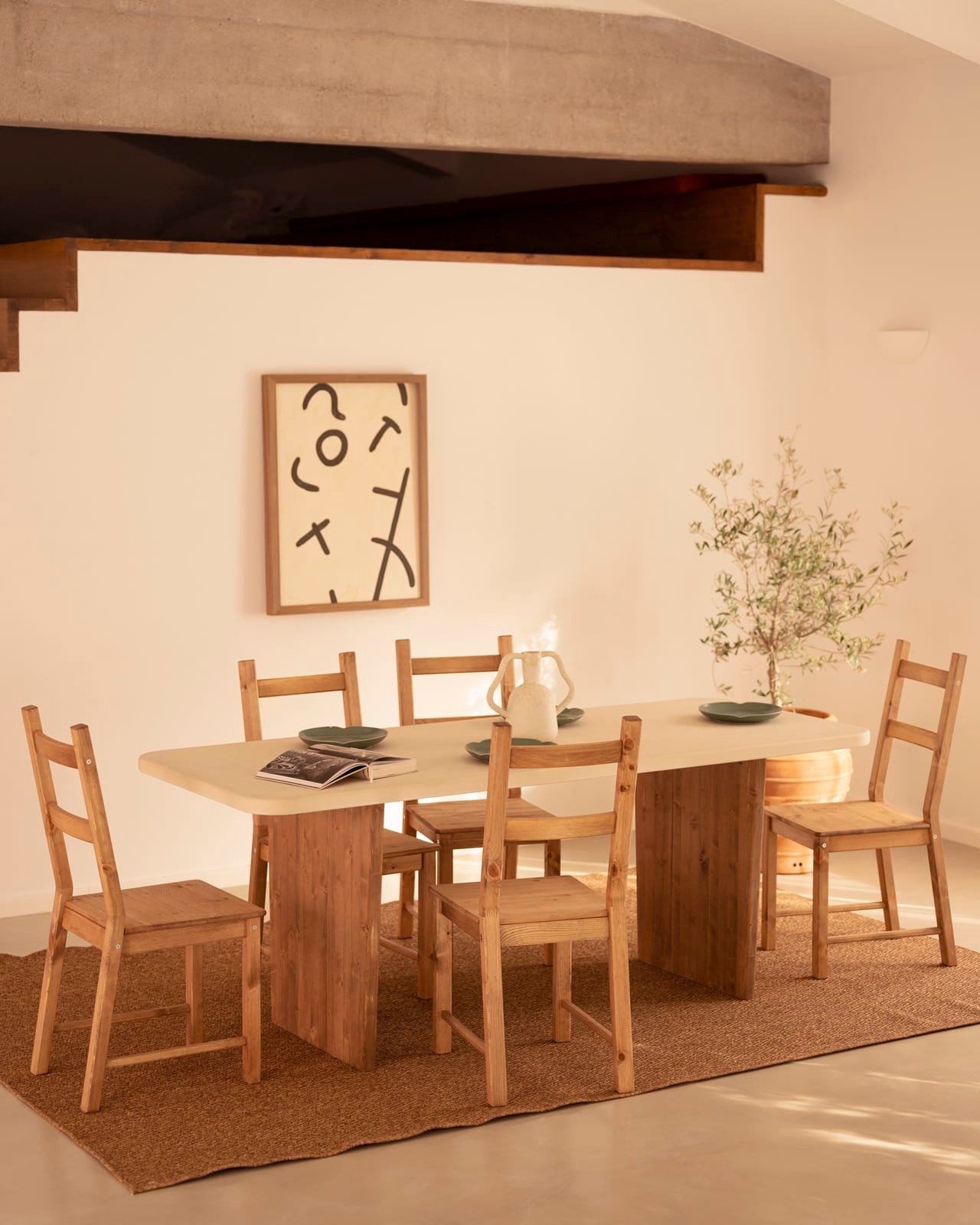 Table de Salle à Manger Japandi en Microciment Blanc Cassé 180x75cm – Bimba