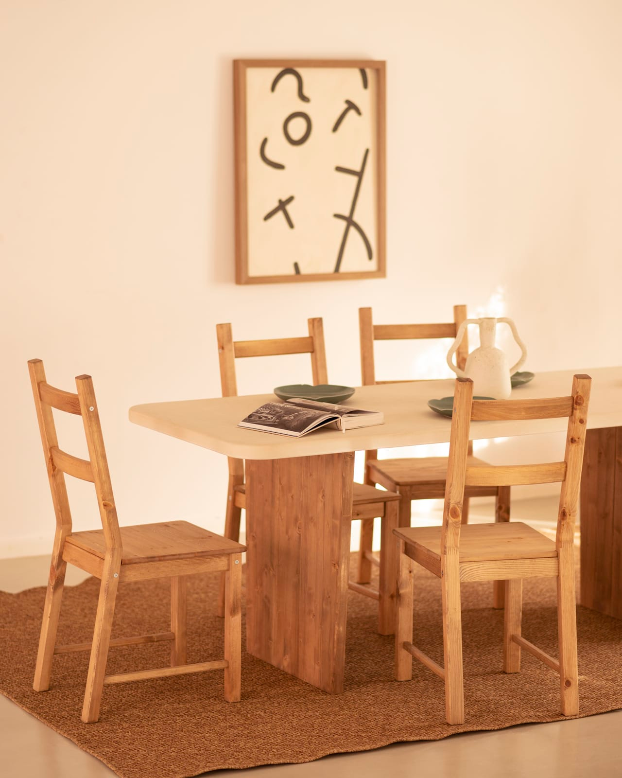 Table de Salle à Manger Japandi en Microciment Blanc Cassé 180x75cm – Bimba