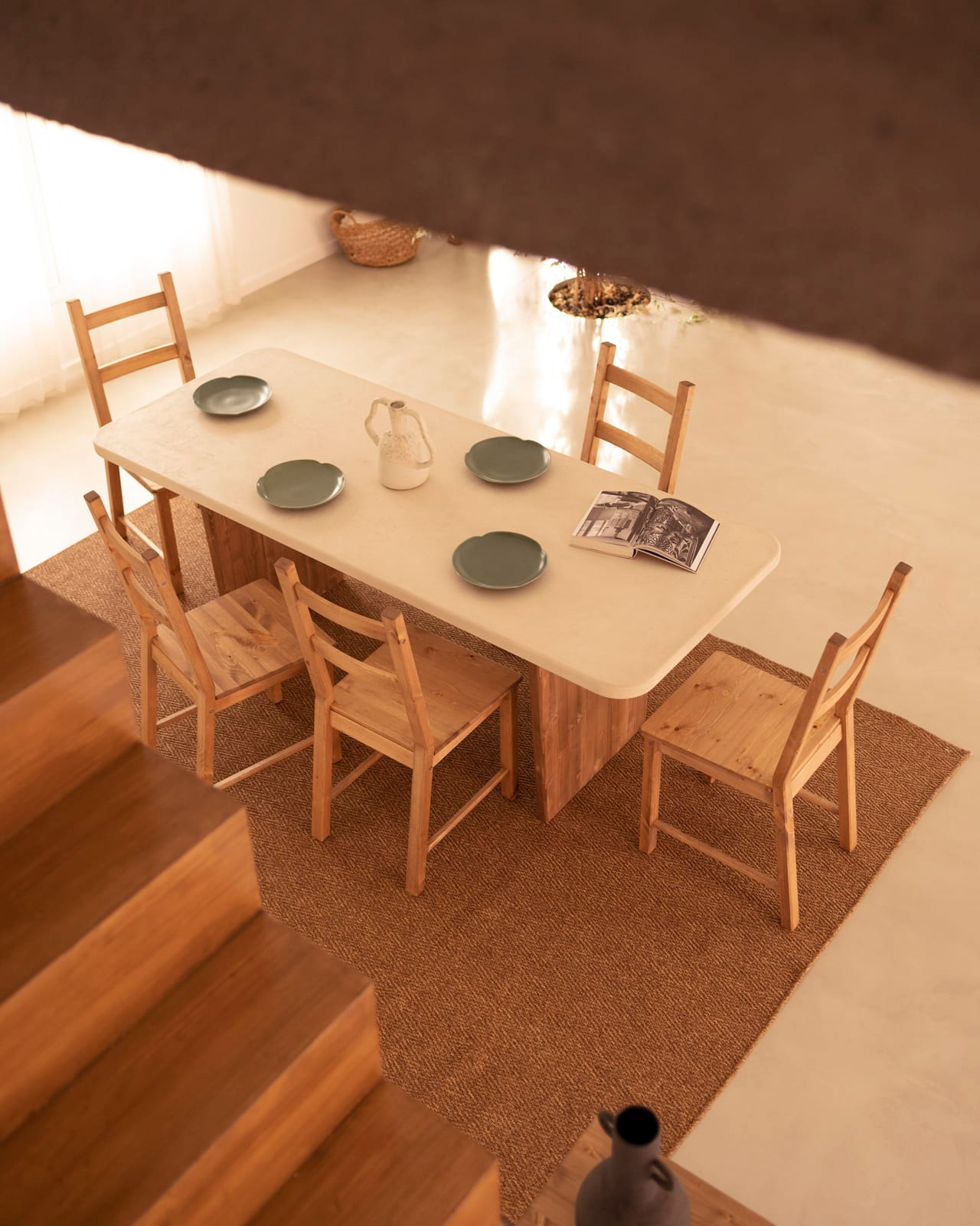Table de Salle à Manger Japandi en Microciment Blanc Cassé 180x75cm – Bimba