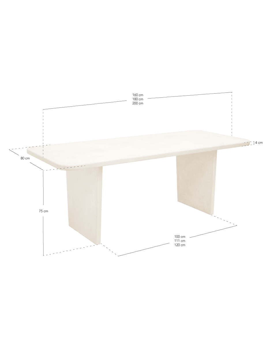 Table de Salle à Manger Japandi en Microciment Blanc Cassé 180x75cm – Bimba