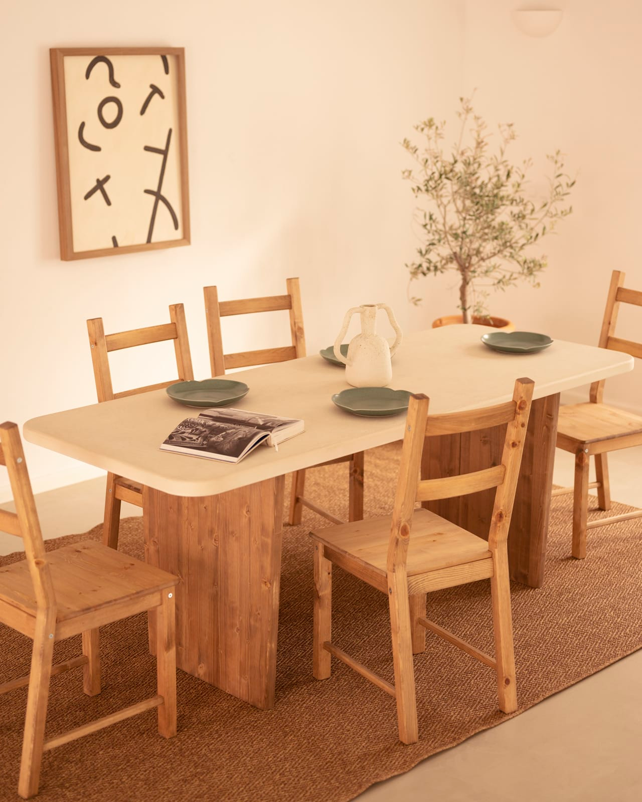 Table à Manger Japandi en Microciment Blanc Cassé 200x75cm – Bimba