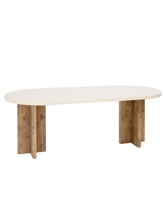 Table de Salle à Manger Ovale Japandi en Microciment Blanc Cassé 180x75cm – Tokyo