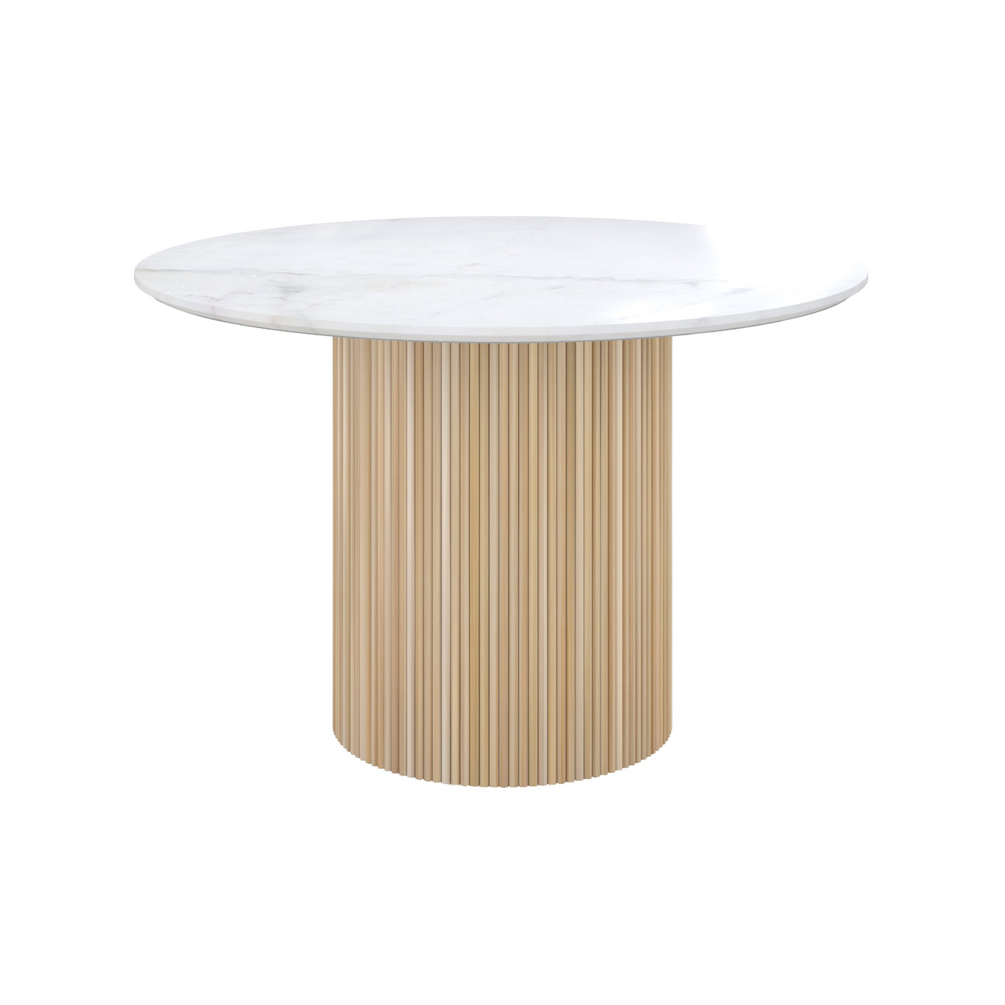 Table Japandi ronde 4 personnes marbre bois de manguier D120 – Agathe