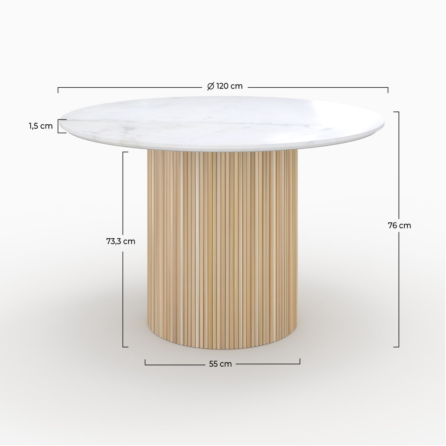 Table Japandi ronde 4 personnes marbre bois de manguier D120 – Agathe