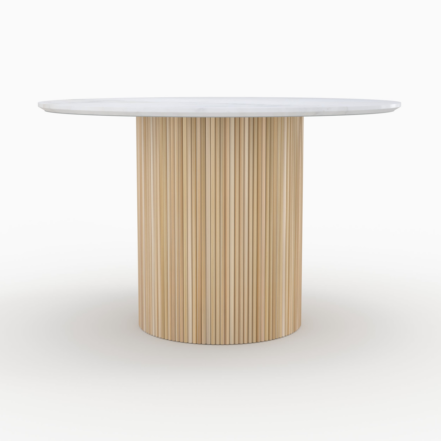Table Japandi ronde 4 personnes marbre bois de manguier D120 – Agathe