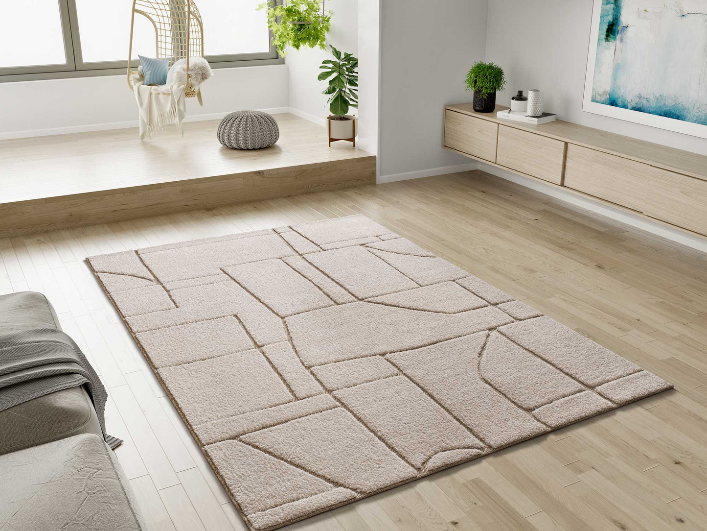 Tapis à Motifs Ethniques Japandi écru 120x170 - Diena