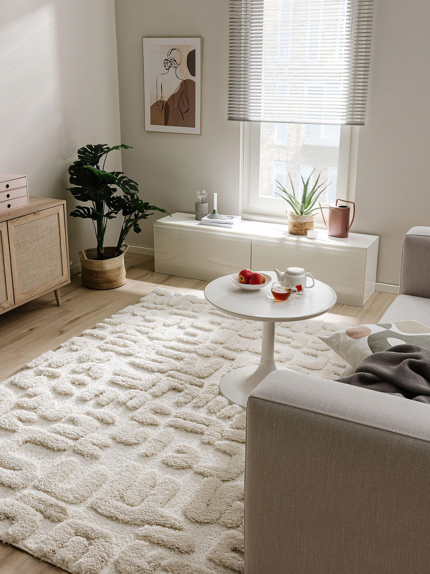 Tapis à poils longs Japandi crème/beige 120x170 – Tibo
