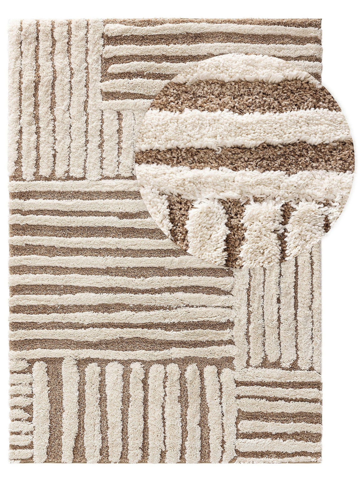 Tapis à poils longs Japandi crème/beige 160x230 – Tibo