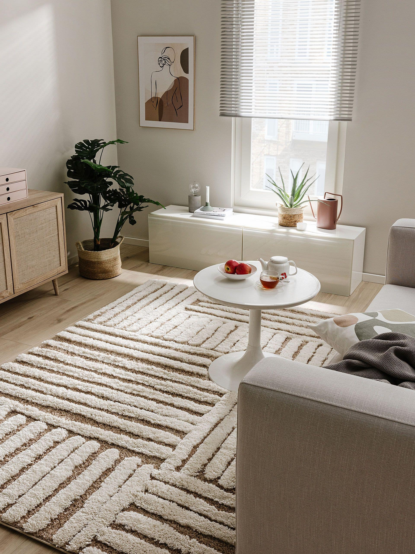 Tapis à poils longs Japandi crème/beige 160x230 – Tibo