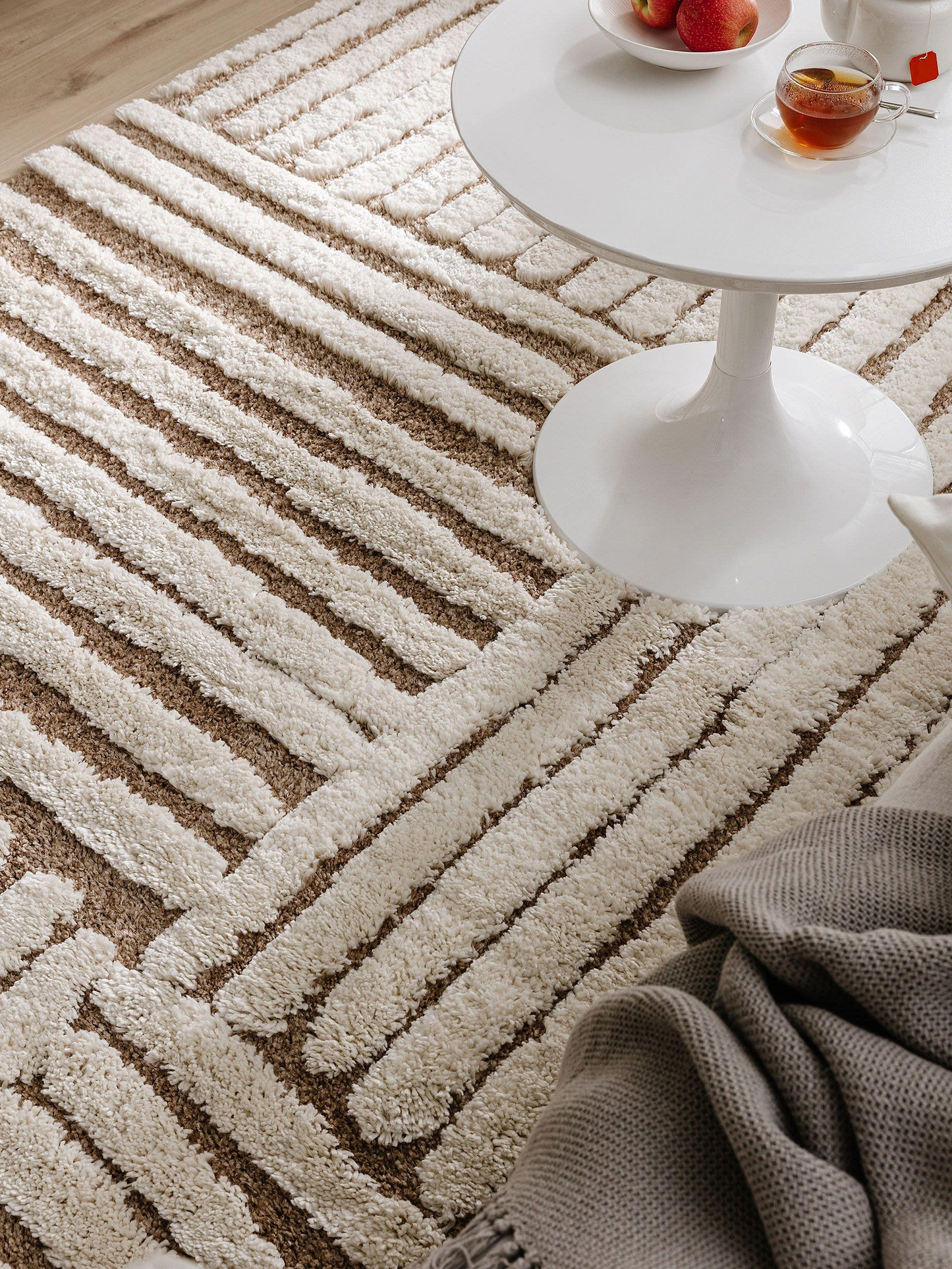 Tapis à poils longs Japandi crème/beige 160x230 – Tibo
