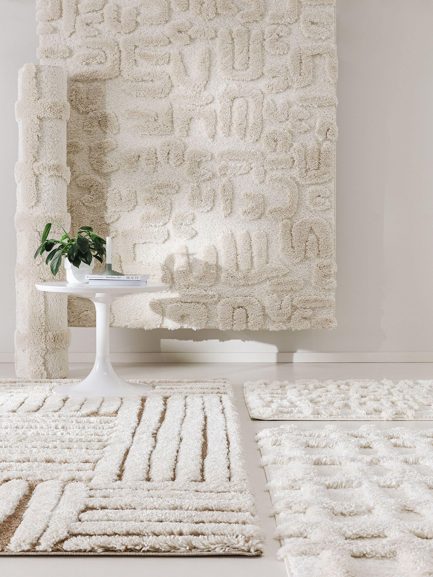 Tapis à poils longs Japandi crème/beige 160x230 – Tibo