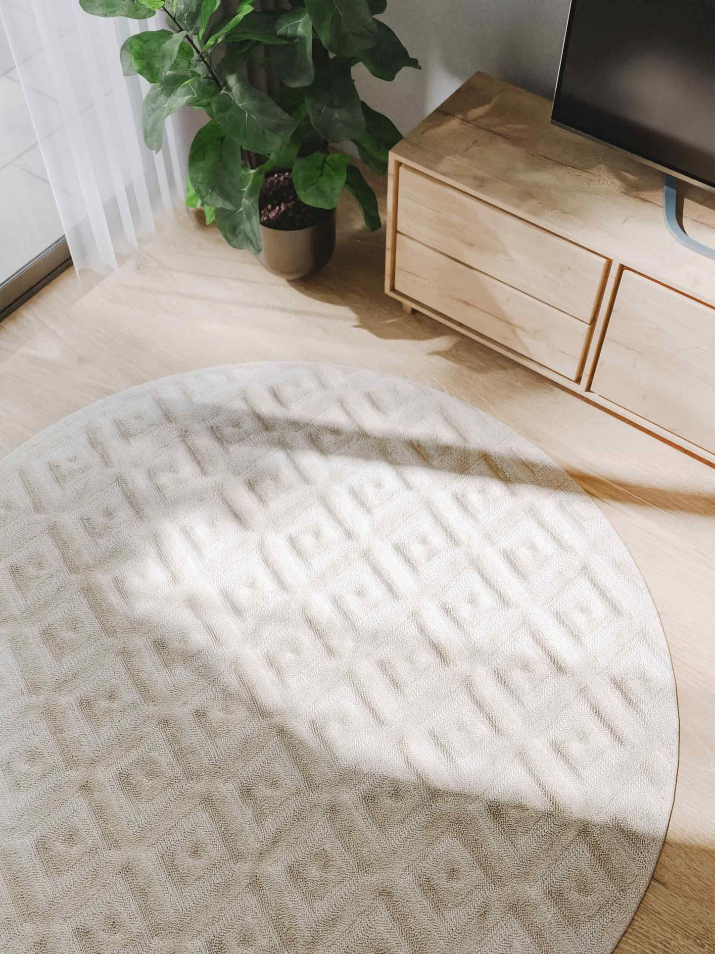 Tapis Crème Rond Japandi D160 – Leo
