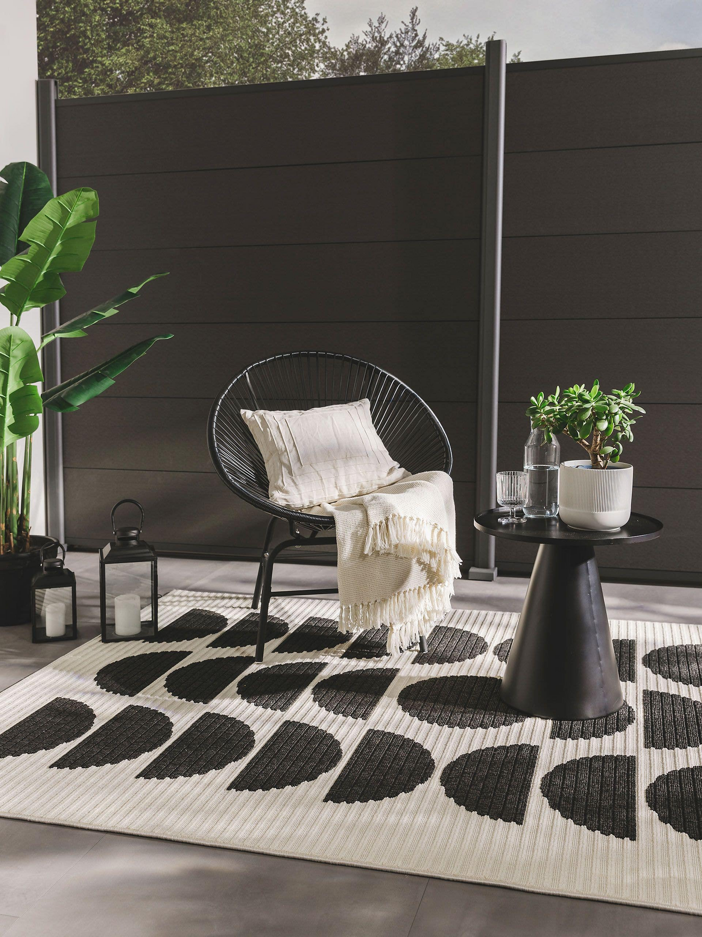 Tapis Noir et Blanc Japandi d'extérieur & intérieur 120x170 – Taro