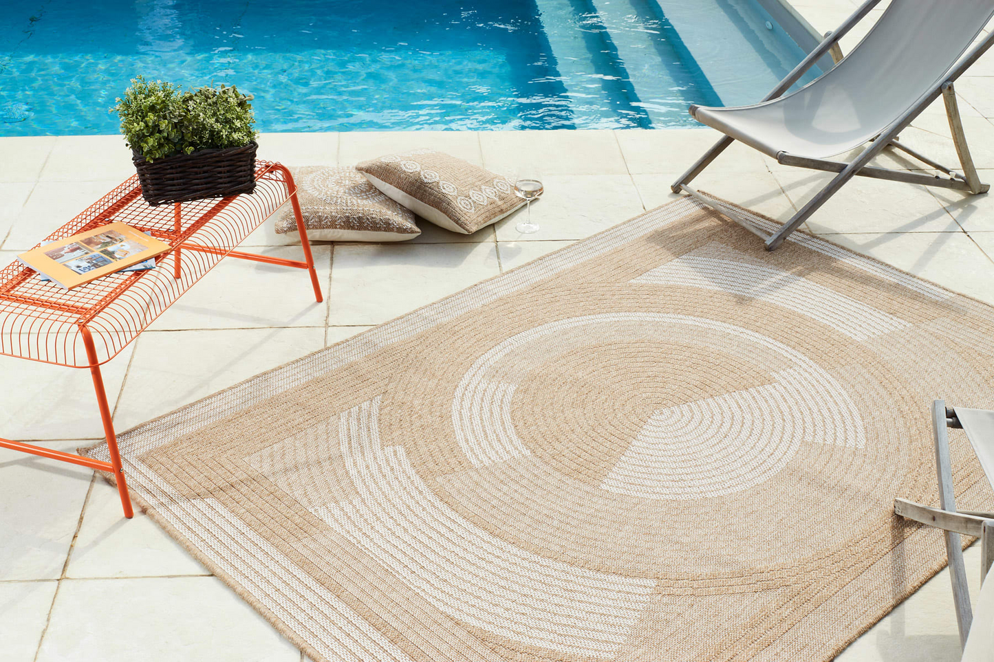 Tapis Japandi intérieur extérieur effet jute motif abstrait blanc 160x230 – NATURE