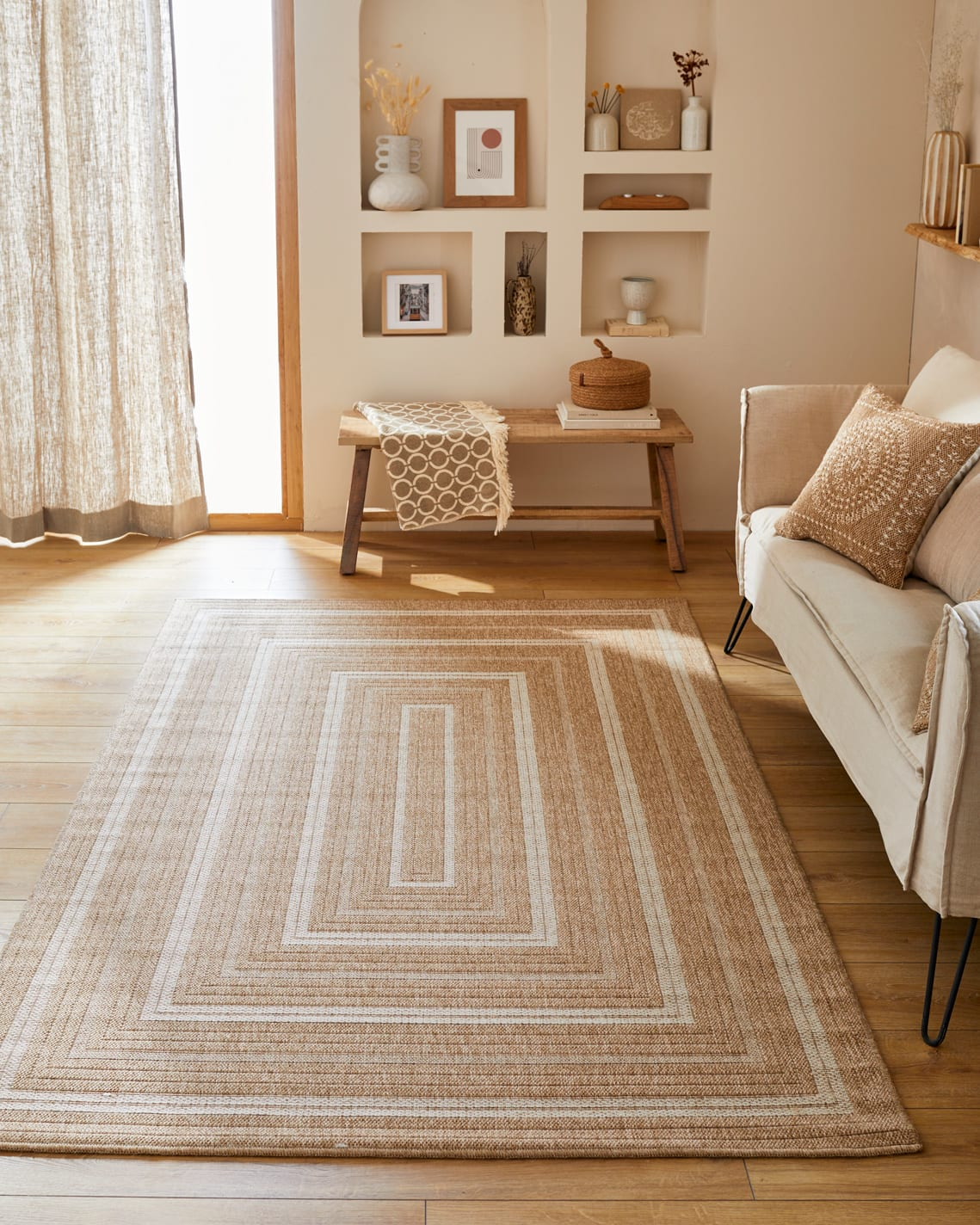 Tapis Intérieur Extérieur Japandi effet jute motif rectangulaire blanc 120x170 - NATURE