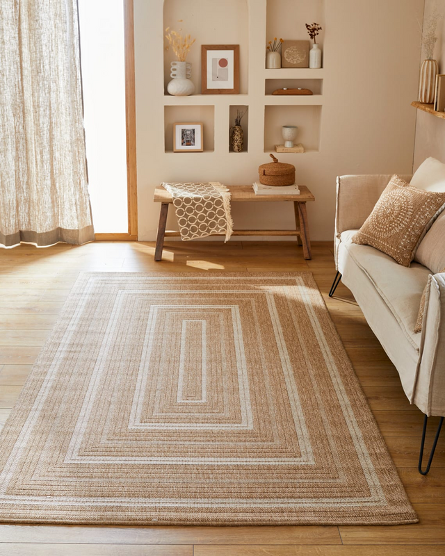 Tapis Intérieur Extérieur Japandi effet jute motif rectangulaire blanc 120x170 - NATURE