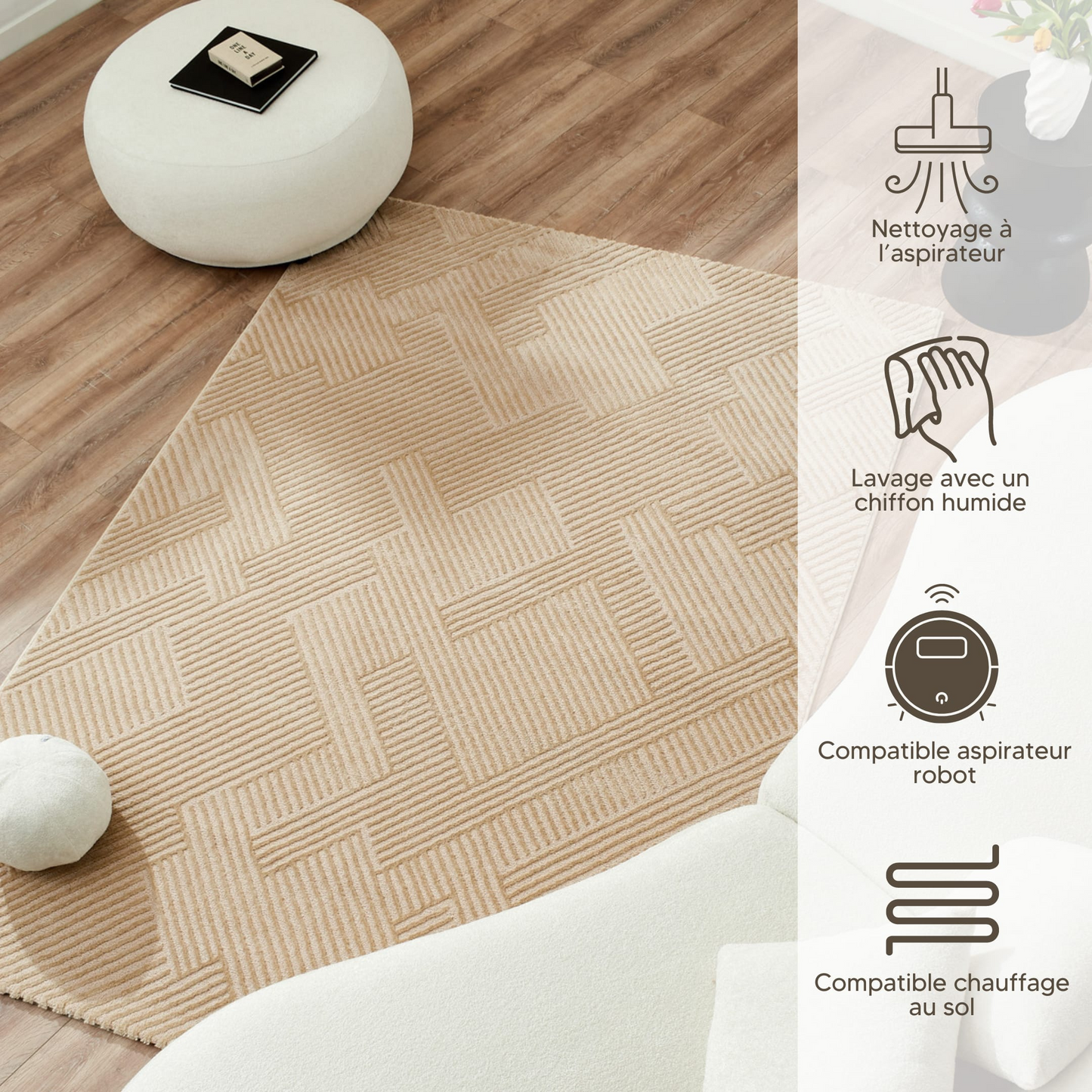 Tapis Geométrique Beige Japandi 200x290 – BIANCA