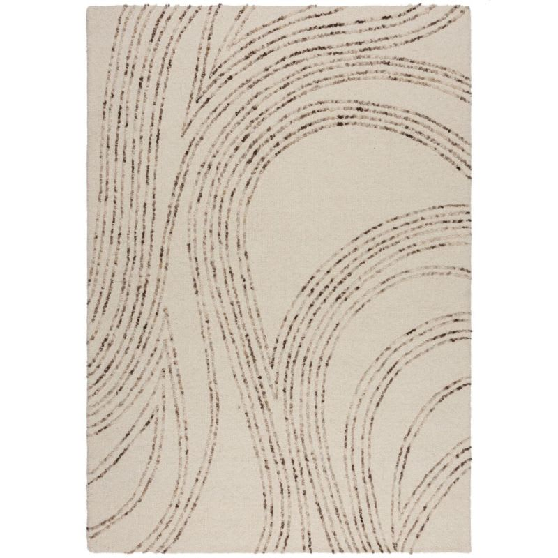 Tapis Japandi en laine beige lignes marron 160 x 230 – Swirl