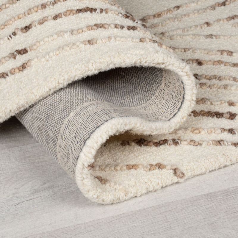 Tapis Japandi en laine beige lignes marron 160 x 230 – Swirl