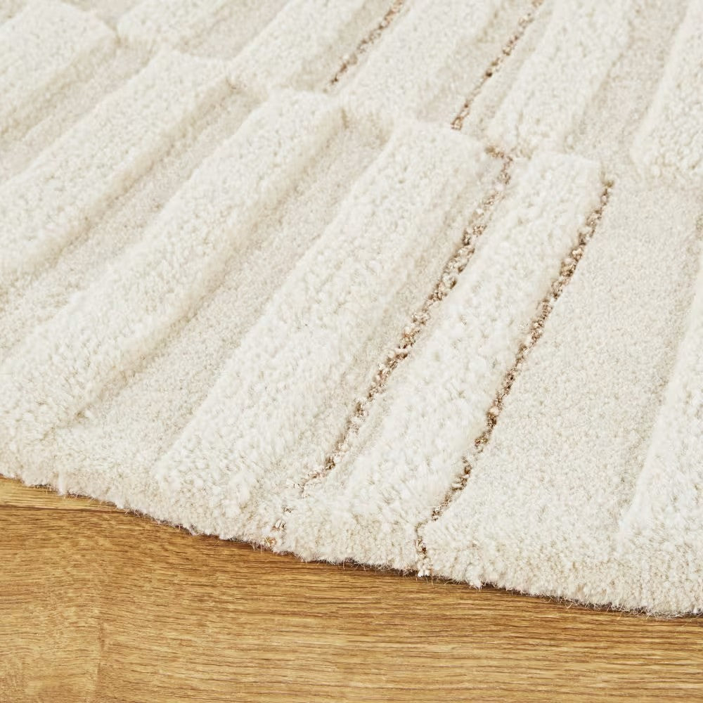 Tapis Japandi rond laine coton blanc D180 - ROND