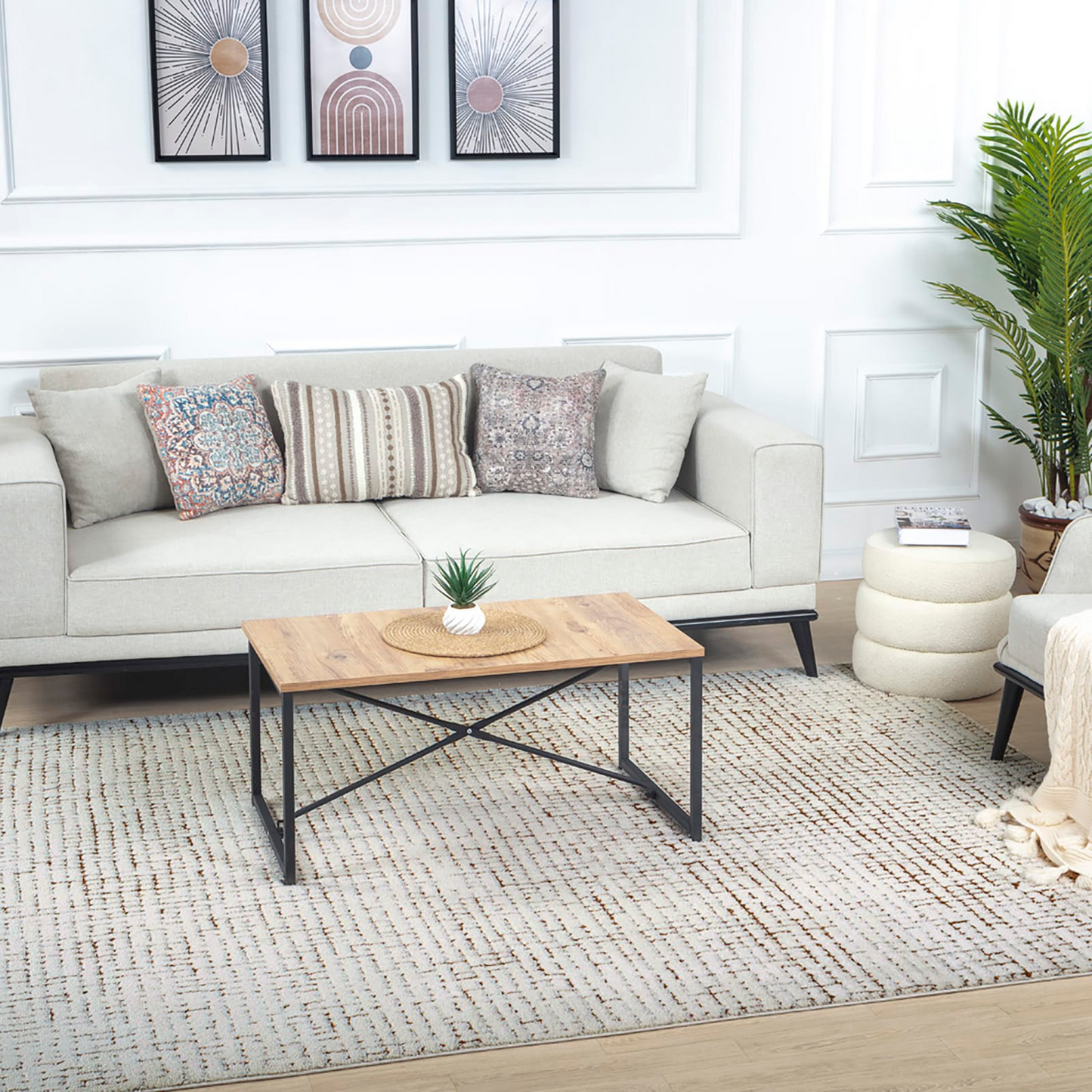 Tapis Japandi moderne scandinave ivoire/terracotta 200x275 – Amandine