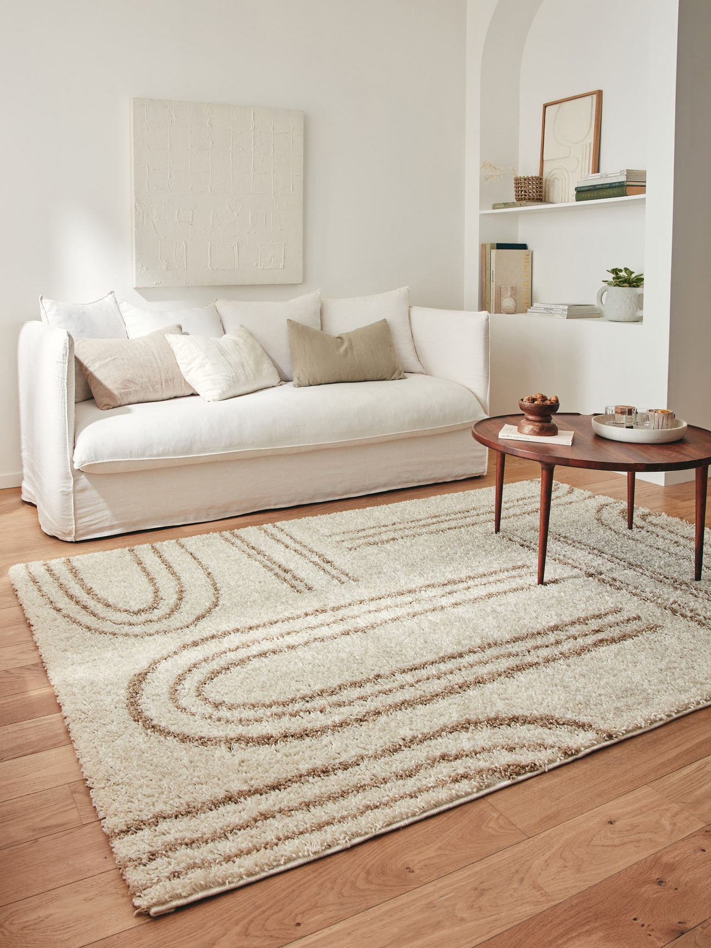Tapis shaggy Japandi à motif graphique beige 120x160 cm – Olympe