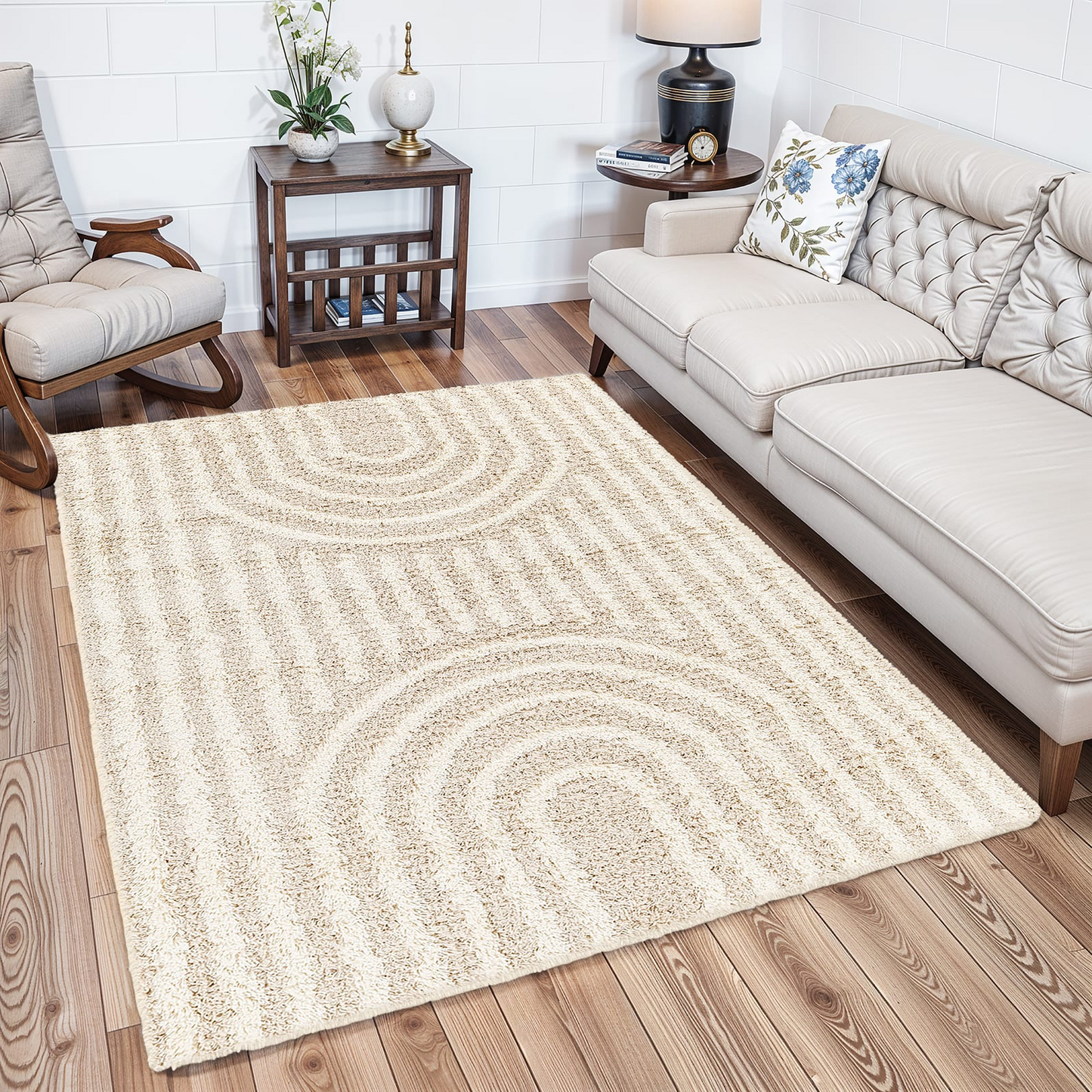 Tapis Shaggy Japandi scandinave blanc/beige 160x220 – Christina