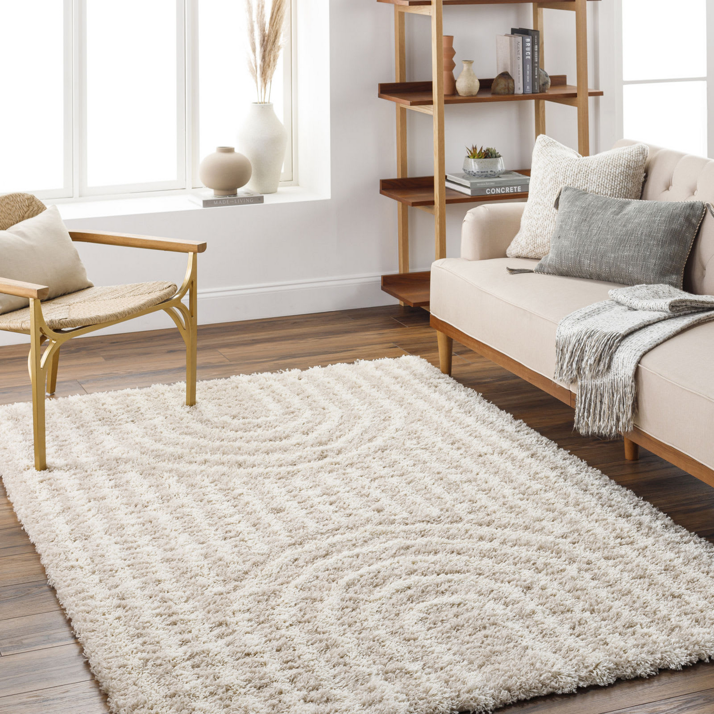 Tapis Shaggy Japandi scandinave blanc/beige 160x220 – Christina