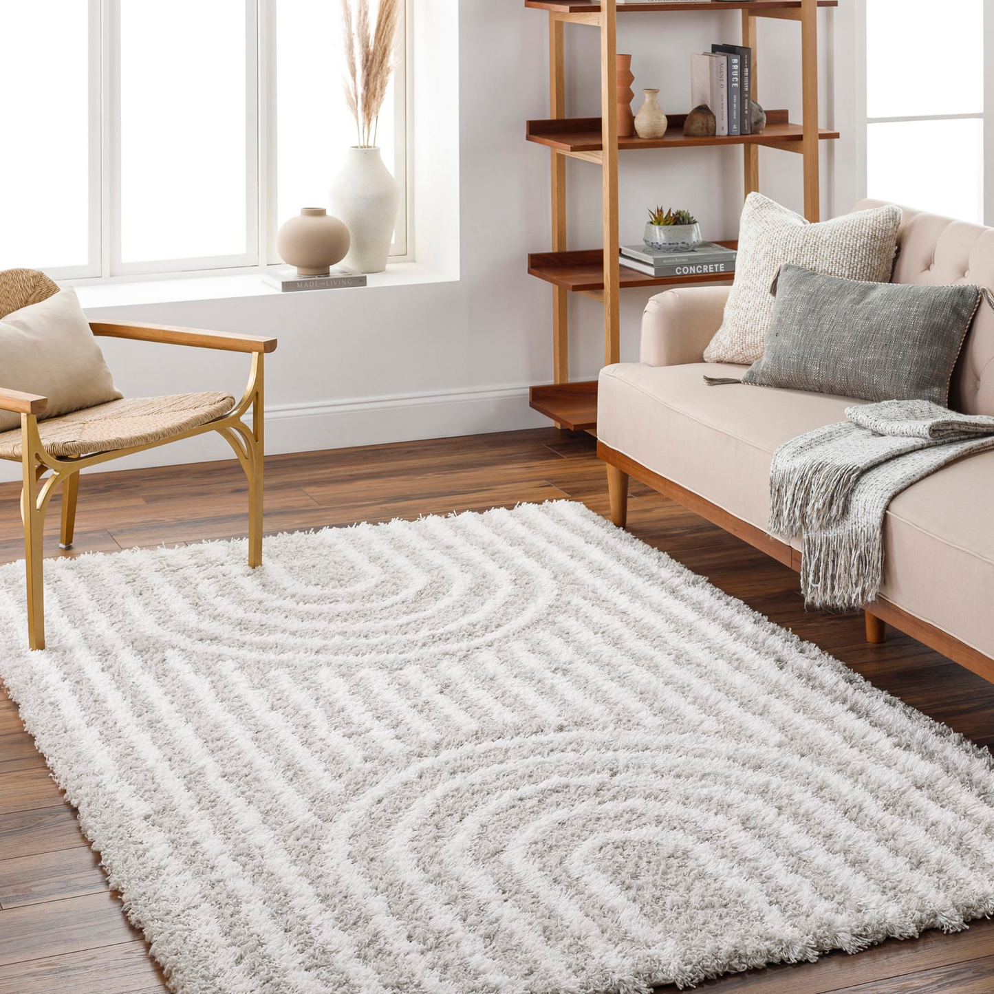 Tapis Shaggy Japandi scandinave blanc/beige 160x220 – Christina